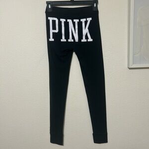 PINK Victoria's Secret Black Leggings with White Logo